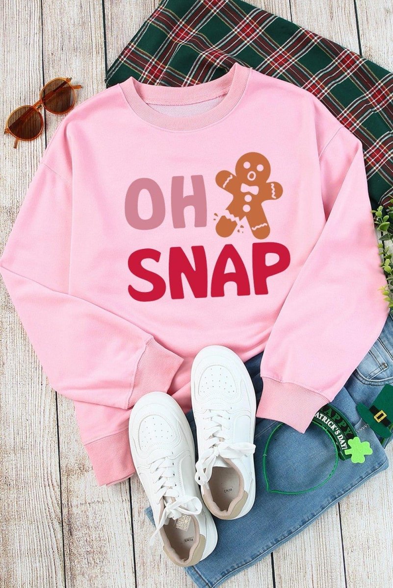 Pink "OH SNAP" Gingerbread Man Christmas Sweatshirt - Klazzi Fashion Boutique