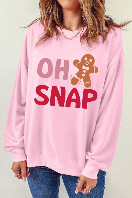 Pink "OH SNAP" Gingerbread Man Christmas Sweatshirt - Klazzi Fashion Boutique