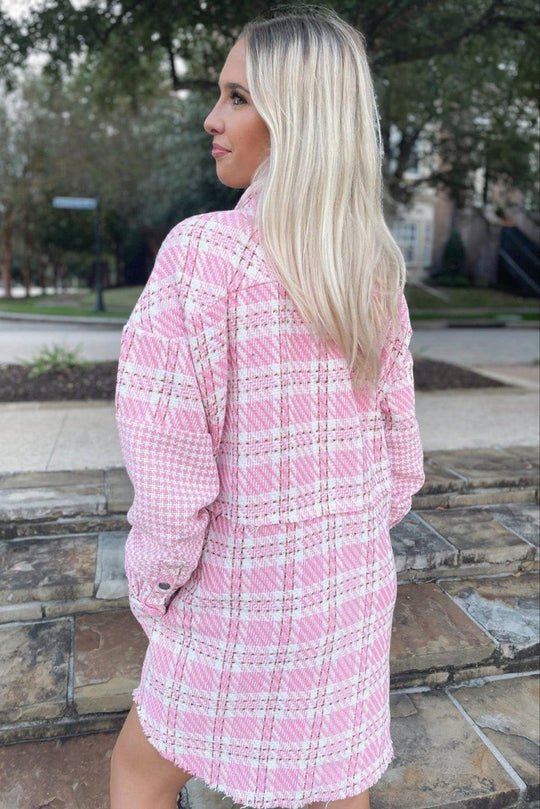 Pink Oversized Tweed Shacket - Klazzi Fashion Boutique