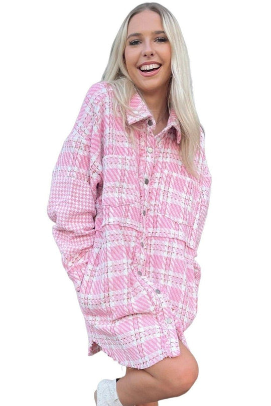 Pink Oversized Tweed Shacket - Klazzi Fashion Boutique