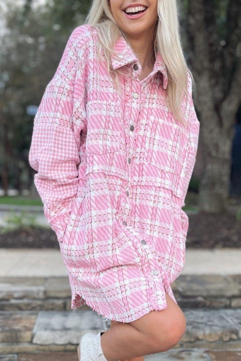 Pink Oversized Tweed Shacket - Klazzi Fashion Boutique