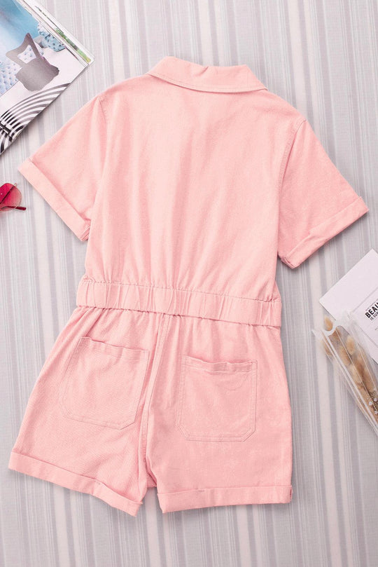 Salmon Denim Button Romper