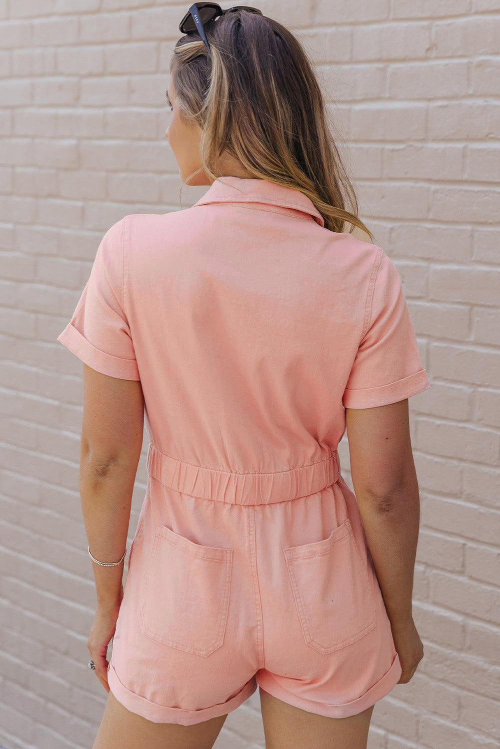 Salmon Denim Button Romper