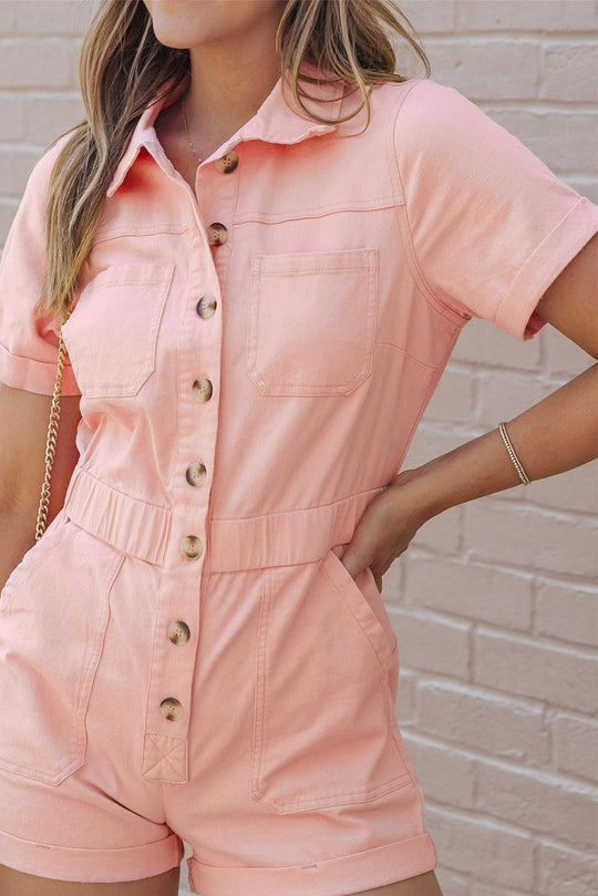 Salmon Denim Button Romper