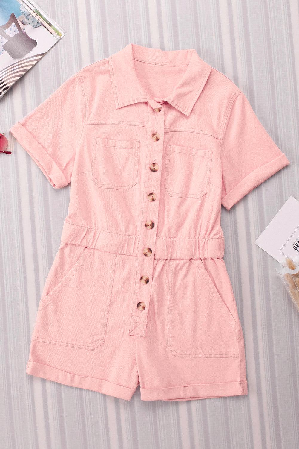 Salmon Denim Button Romper