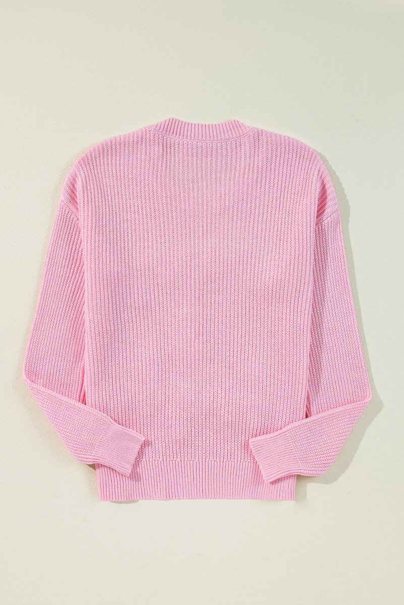 Pink Pop "Merry & Bright" Waffle Knit Sweater - Klazzi Fashion Boutique