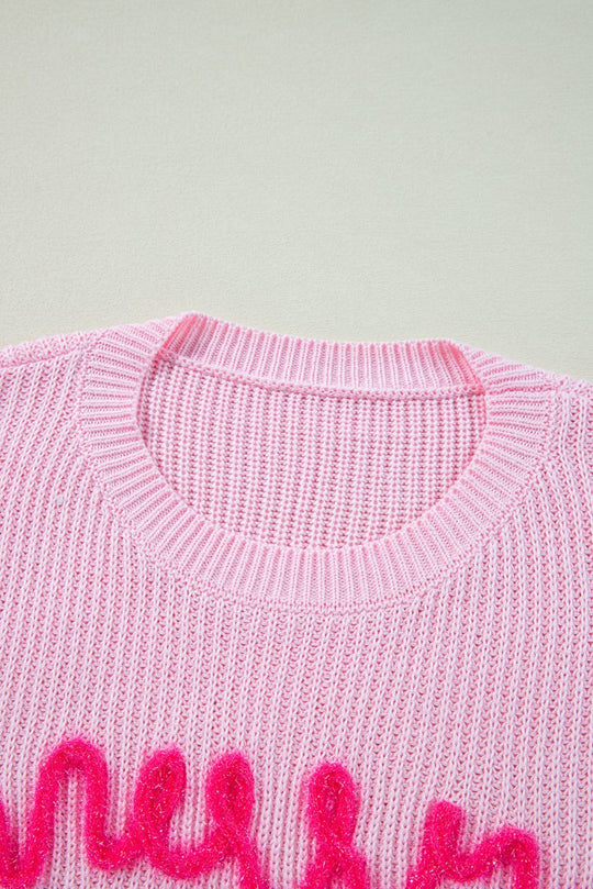 Pink Pop "Merry & Bright" Waffle Knit Sweater - Klazzi Fashion Boutique