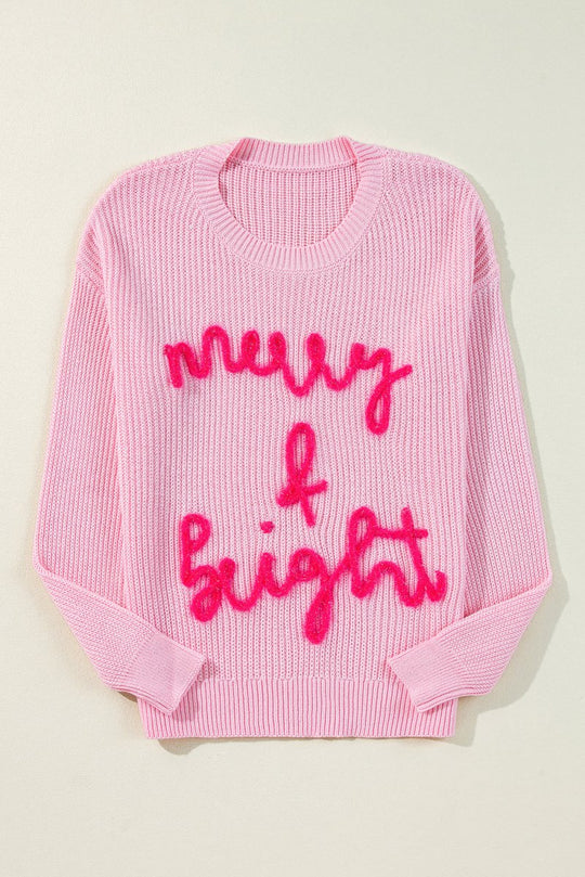 Pink Pop "Merry & Bright" Waffle Knit Sweater - Klazzi Fashion Boutique