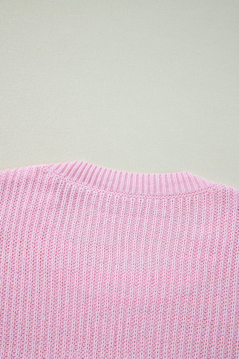 Pink Pop "Merry & Bright" Waffle Knit Sweater - Klazzi Fashion Boutique