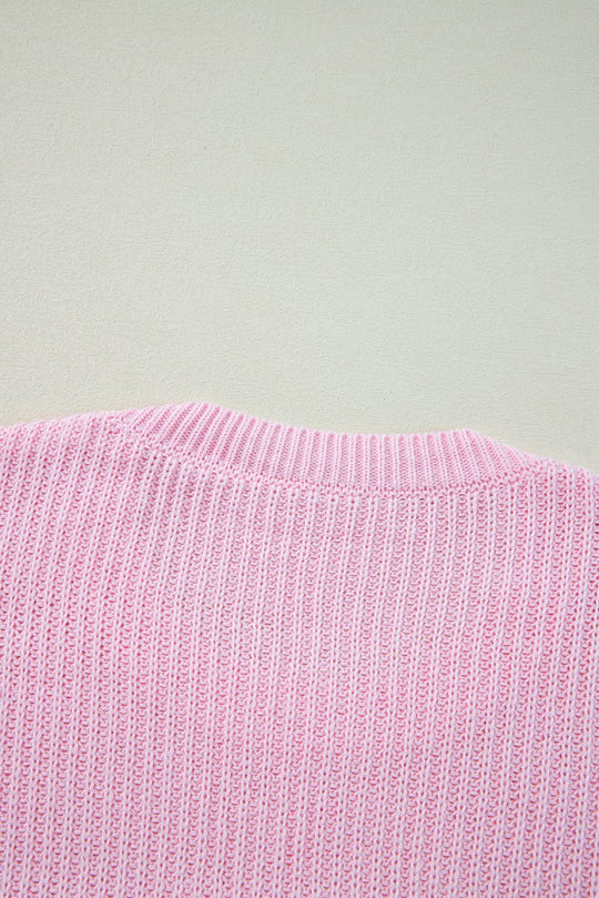 Pink Pop "Merry & Bright" Waffle Knit Sweater - Klazzi Fashion Boutique