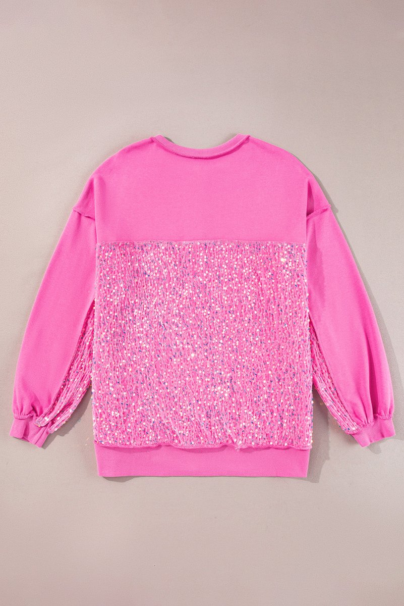 Pink Sequin Henley Sweatshirt - Klazzi Fashion Boutique