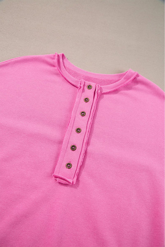 Pink Sequin Henley Sweatshirt - Klazzi Fashion Boutique