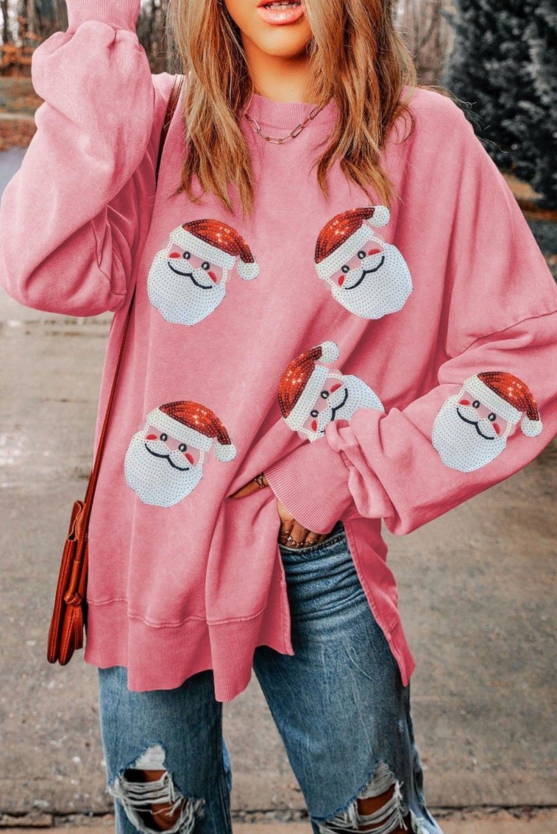 Pink Sequined Santa Clause Sweatshirt - Klazzi Fashion Boutique