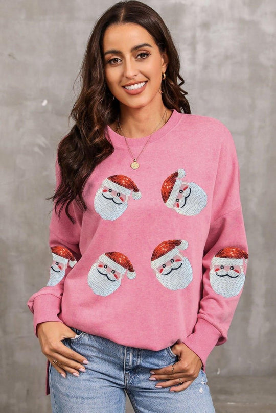 Pink Sequined Santa Clause Sweatshirt - Klazzi Fashion Boutique