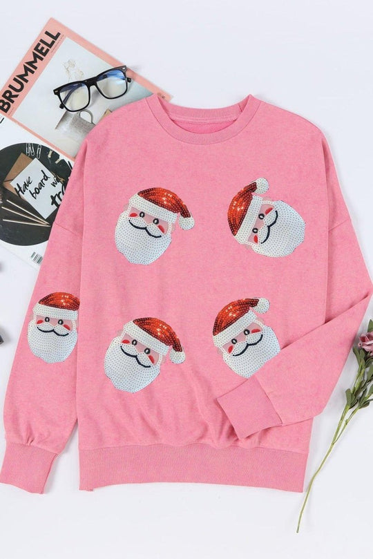 Pink Sequined Santa Clause Sweatshirt - Klazzi Fashion Boutique