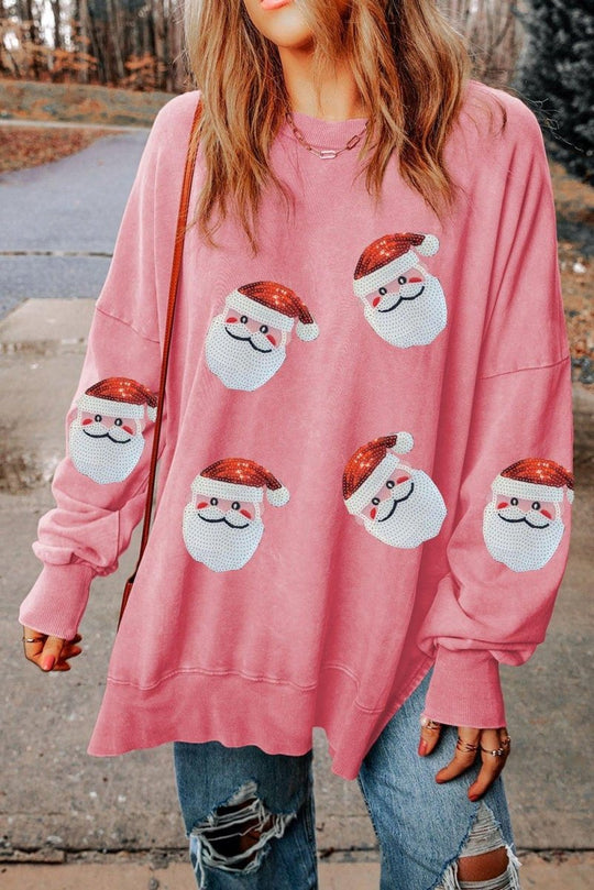 Pink Sequined Santa Clause Sweatshirt - Klazzi Fashion Boutique