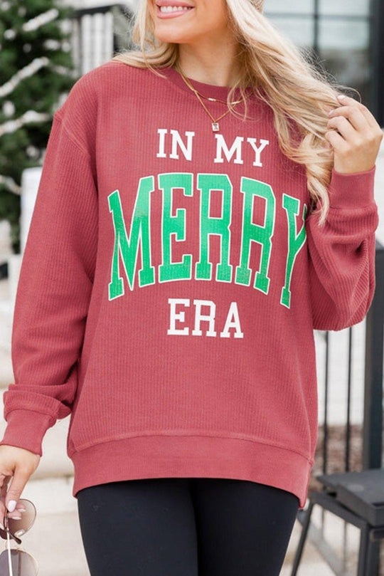 Pink Strawberry "IN MY MERRY ERA" Corduroy Sweatshirt - Klazzi Fashion Boutique