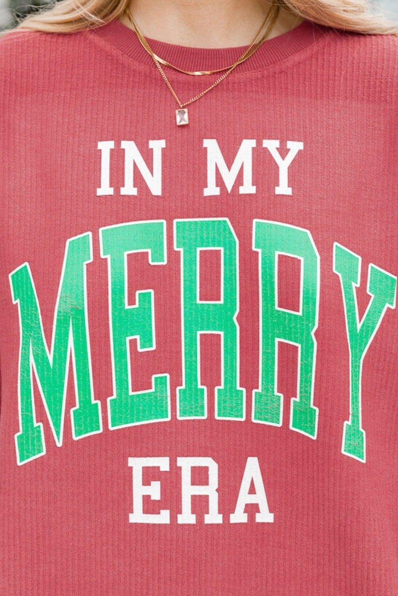 Pink Strawberry "IN MY MERRY ERA" Corduroy Sweatshirt - Klazzi Fashion Boutique