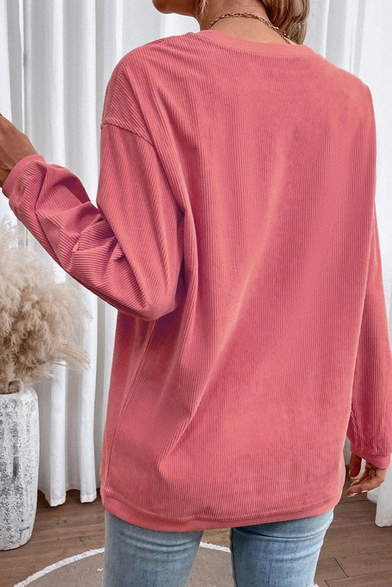 Pink Strawberry "IN MY MERRY ERA" Corduroy Sweatshirt - Klazzi Fashion Boutique