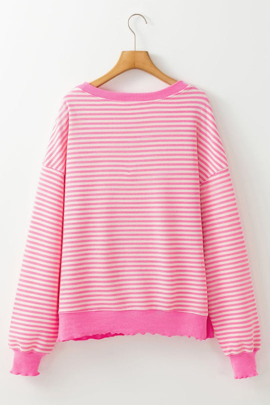 Pink Stripe Santa Long Sleeve Slouchy Top - Klazzi Fashion Boutique