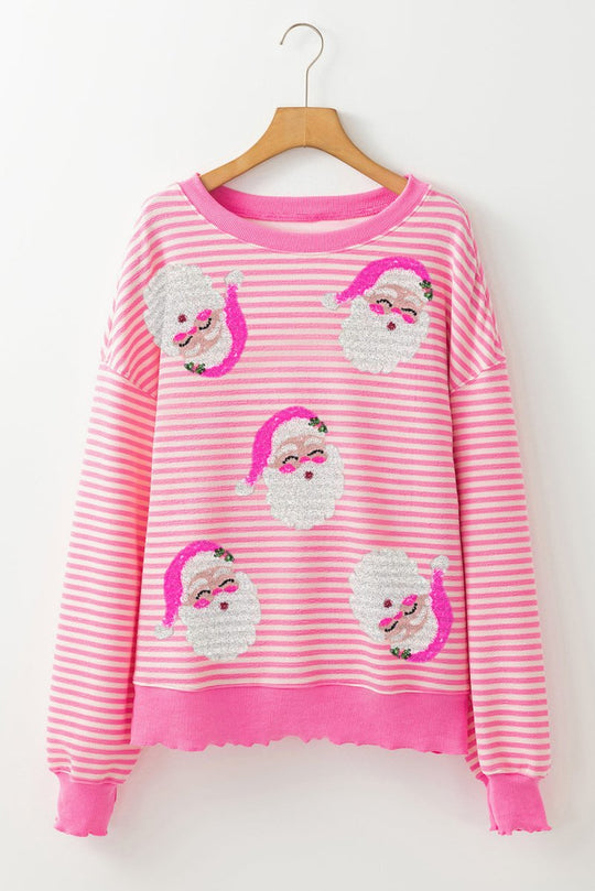 Pink Stripe Santa Long Sleeve Slouchy Top - Klazzi Fashion Boutique