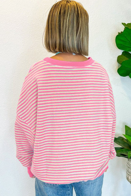 Pink Stripe Santa Long Sleeve Slouchy Top - Klazzi Fashion Boutique