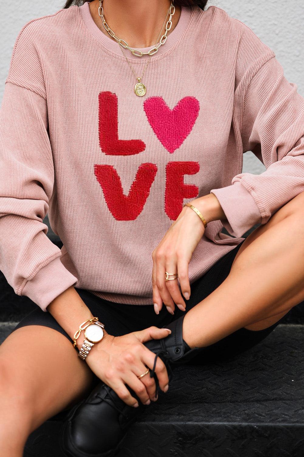 Valentine "LOVE" Chenille Corduroy Sweatshirt