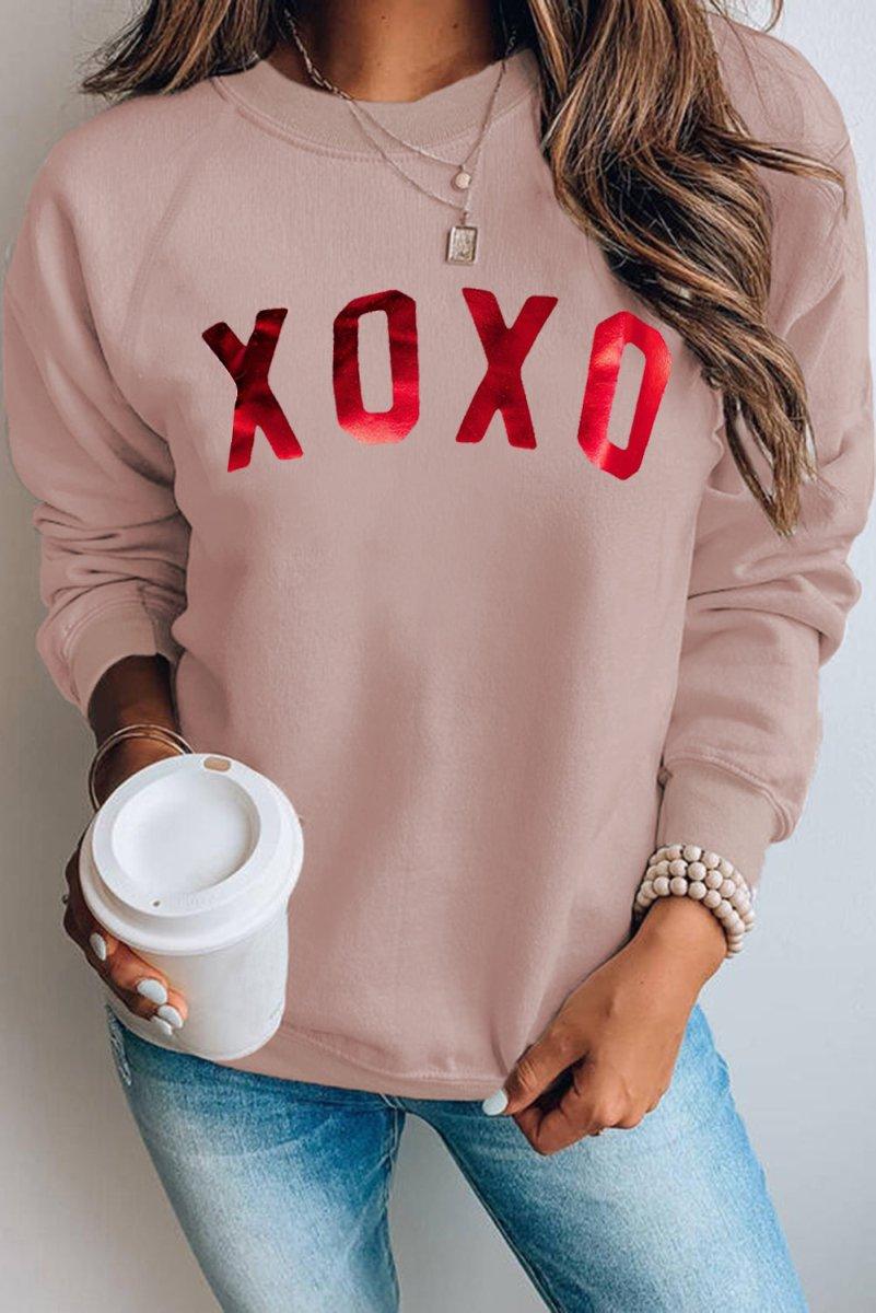 Pink XOXO Glitter Graphic Sweatshirt - Klazzi Fashion Boutique