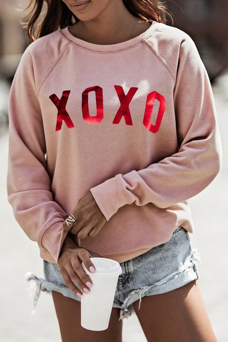 Pink XOXO Glitter Graphic Sweatshirt - Klazzi Fashion Boutique