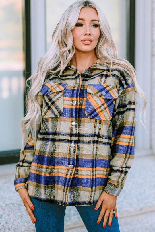 Plaid Button Down Flannel Jacket - Klazzi Fashion Boutique