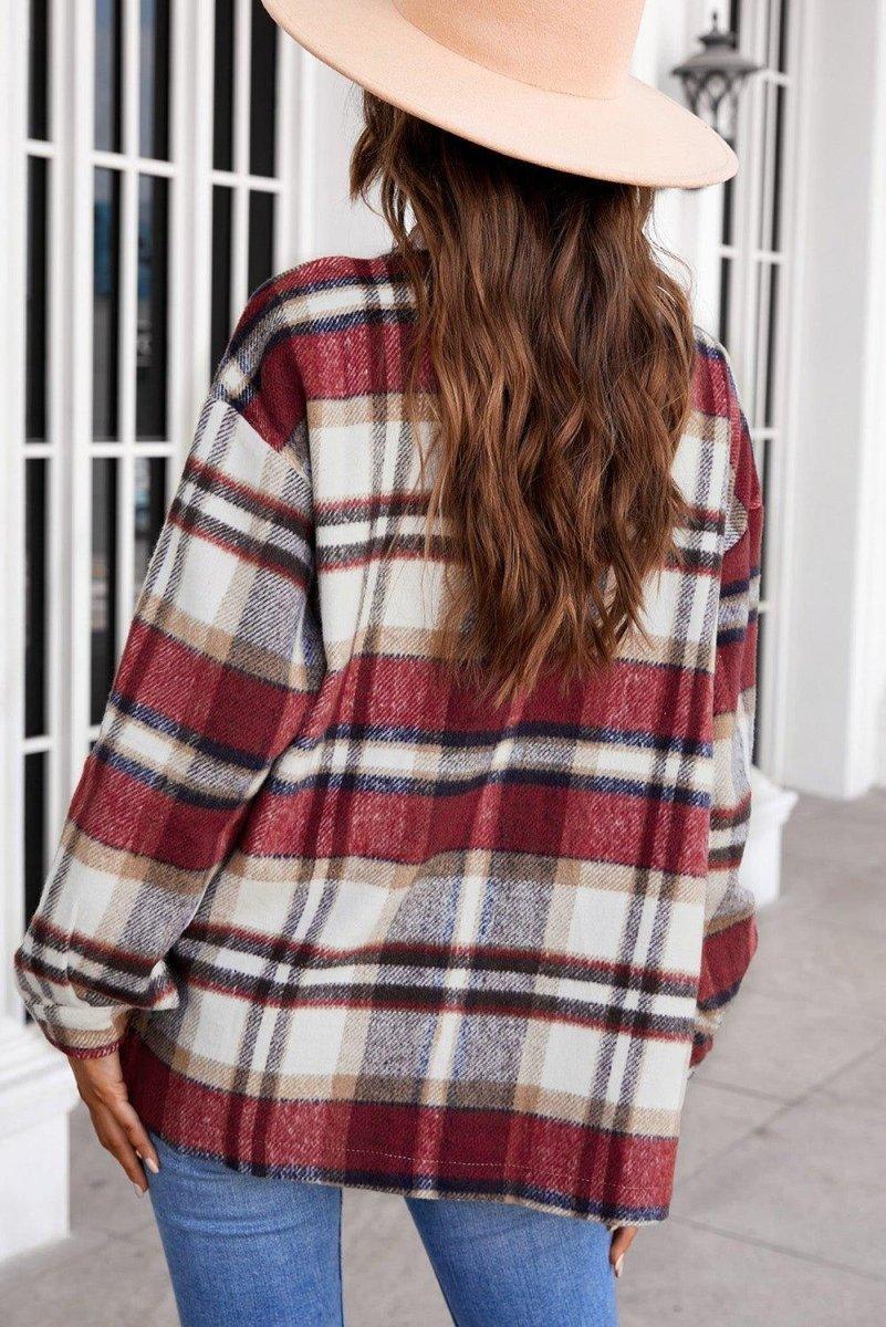 Plaid Button Down Flannel Jacket - Klazzi Fashion Boutique