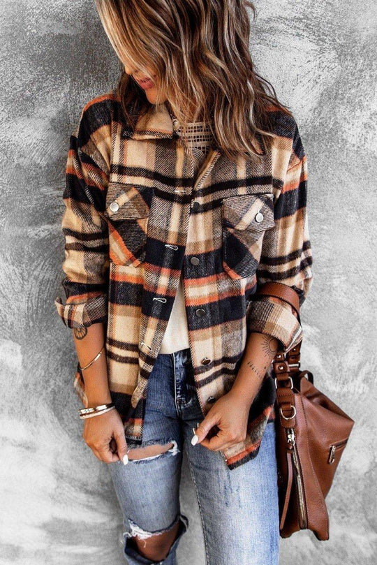 Plaid Button Down Flannel Jacket - Klazzi Fashion Boutique