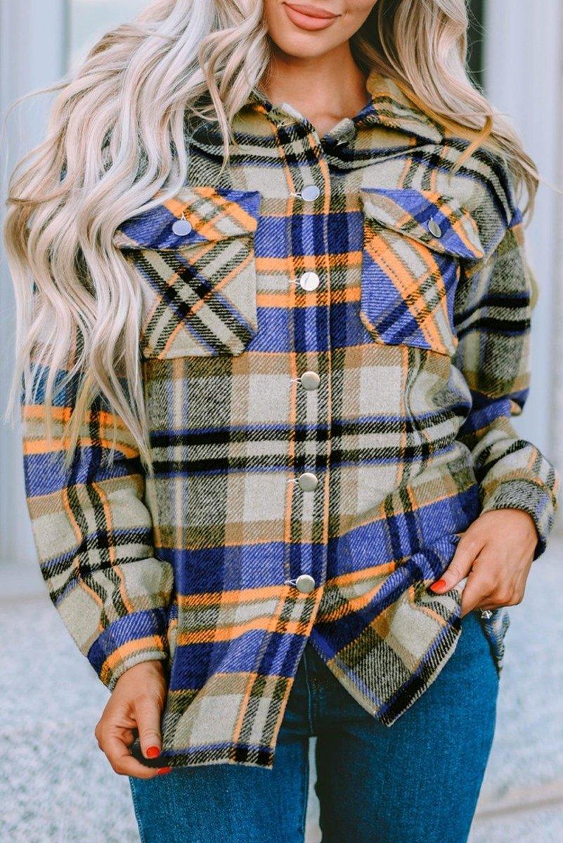 Plaid Button Down Flannel Jacket - Klazzi Fashion Boutique