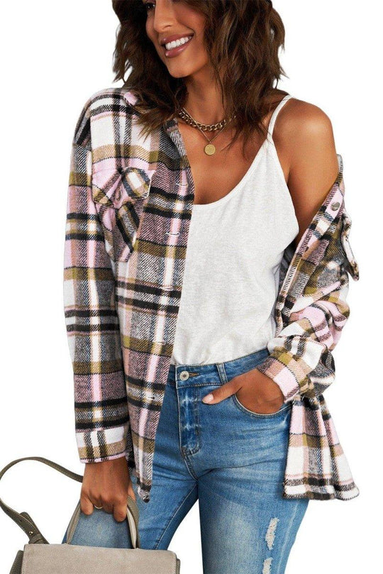 Plaid Button Down Flannel Jacket - Klazzi Fashion Boutique