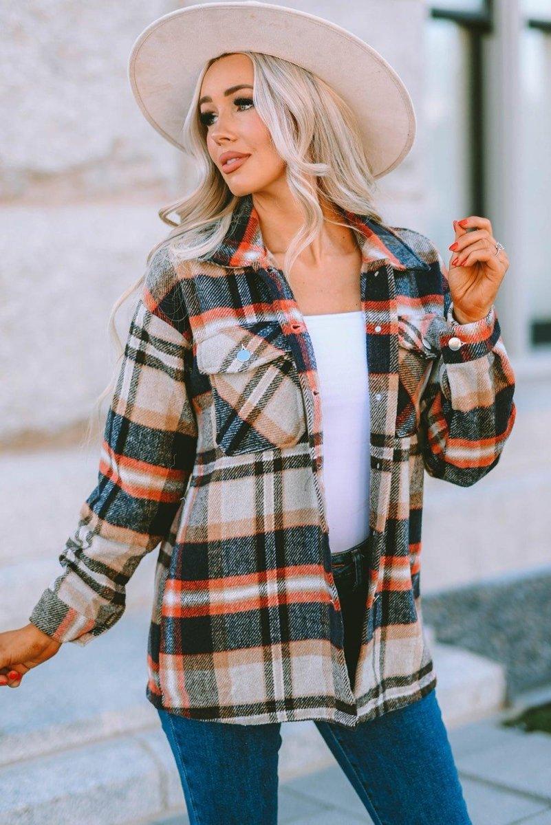 Plaid Button Down Flannel Jacket - Klazzi Fashion Boutique