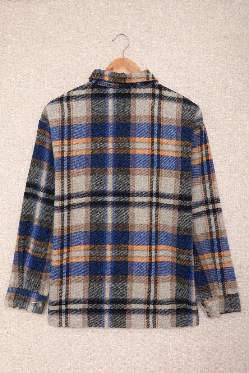 Plaid Button Down Flannel Jacket - Klazzi Fashion Boutique