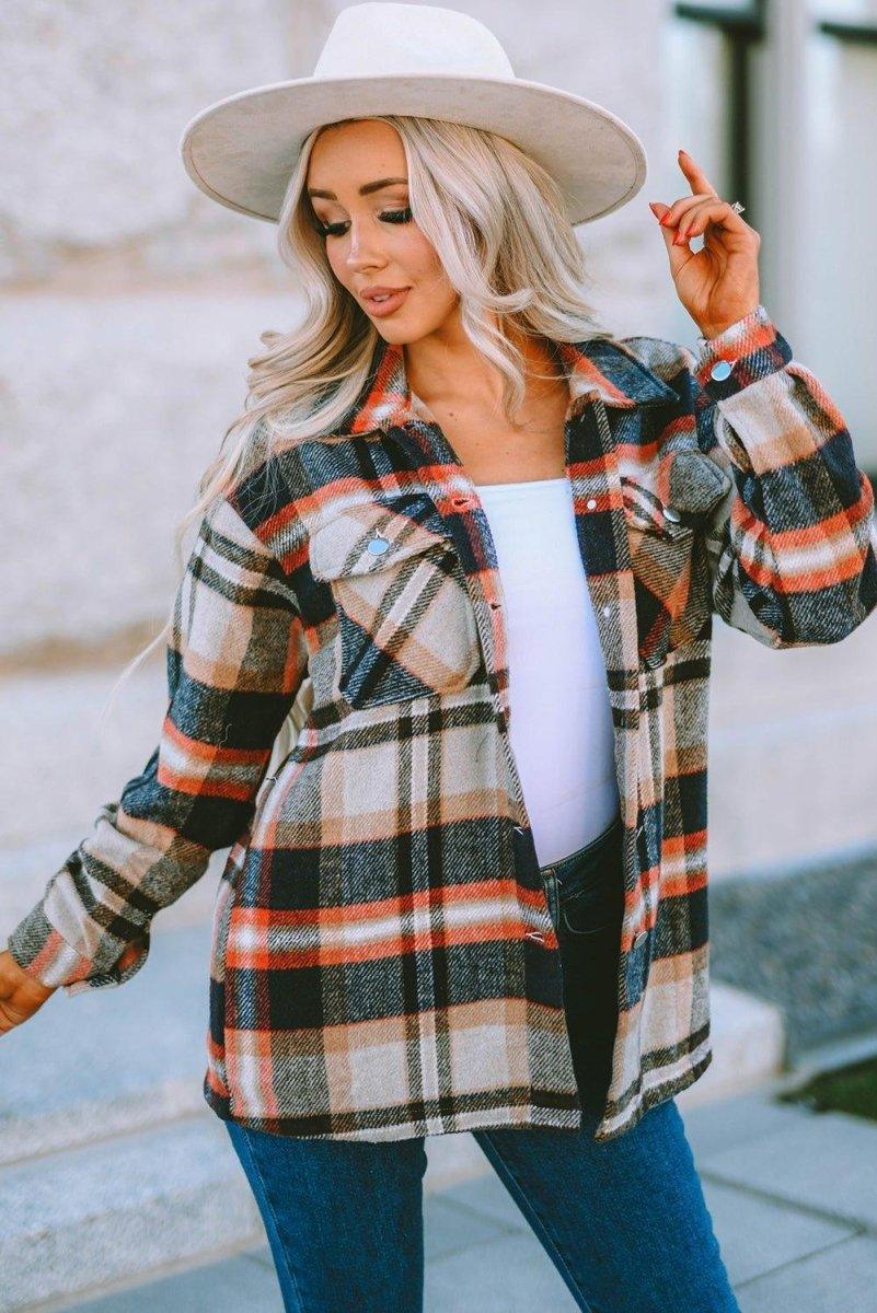 Plaid Button Down Flannel Jacket - Klazzi Fashion Boutique