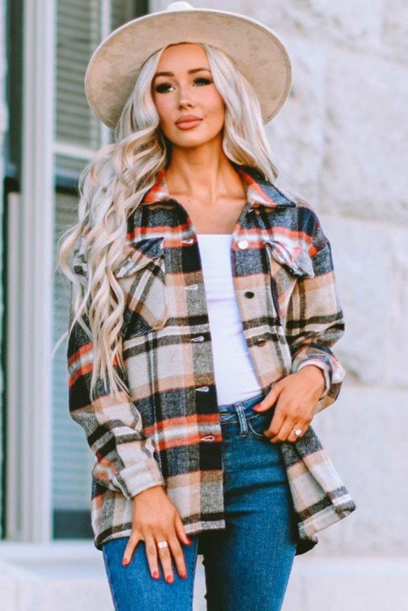 Plaid Button Down Flannel Jacket - Klazzi Fashion Boutique