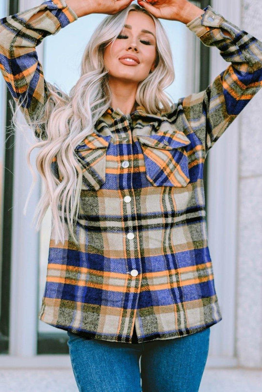 Plaid Button Down Flannel Jacket - Klazzi Fashion Boutique