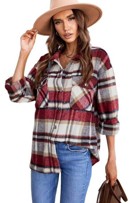 Plaid Button Down Flannel Jacket - Klazzi Fashion Boutique