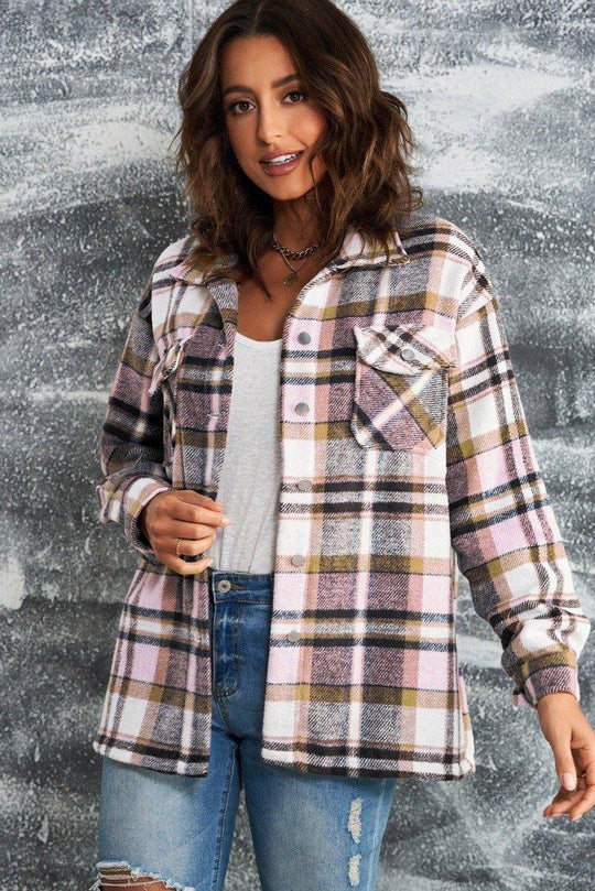 Plaid Button Down Flannel Jacket - Klazzi Fashion Boutique