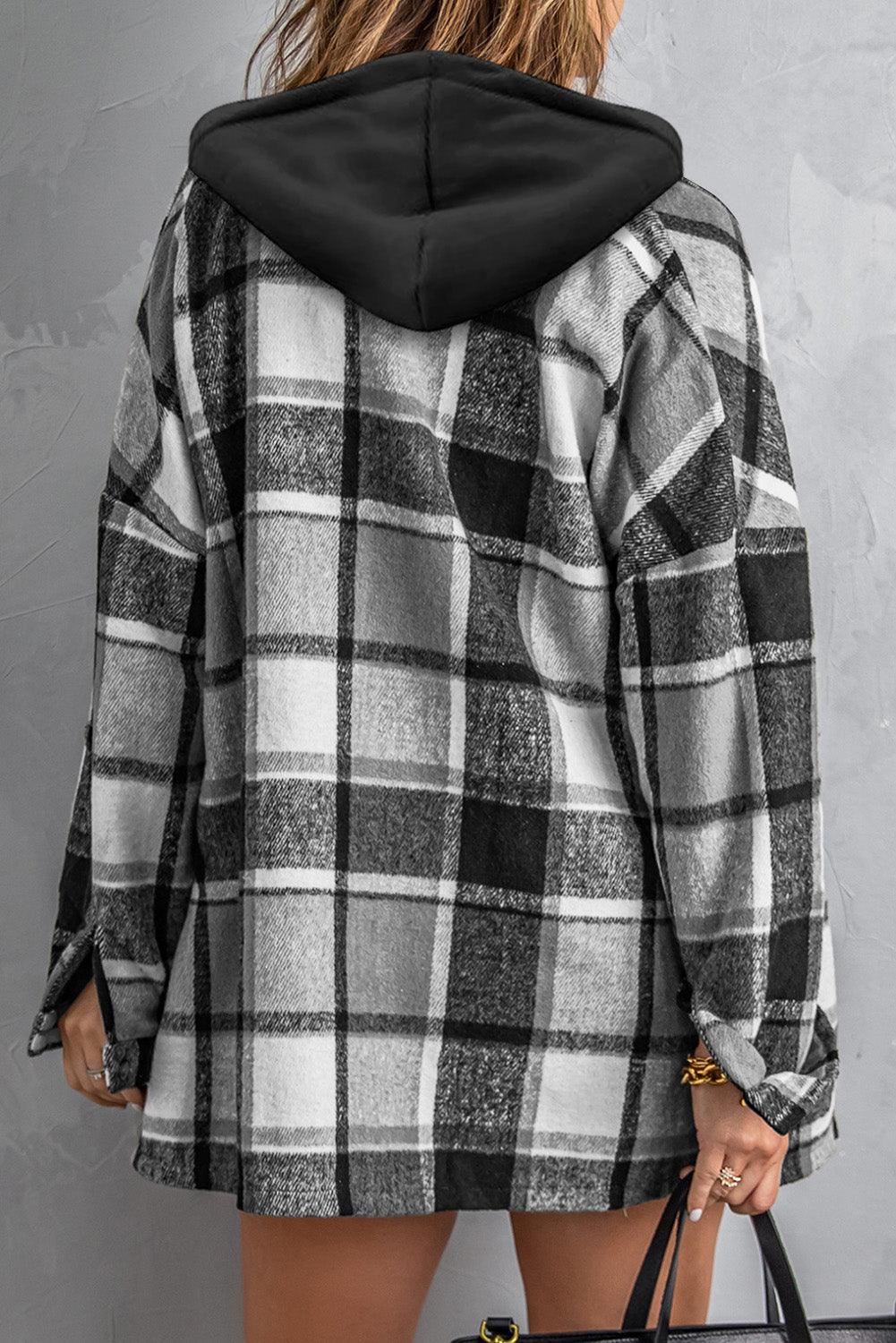 Plaid Hooded Button Shacket