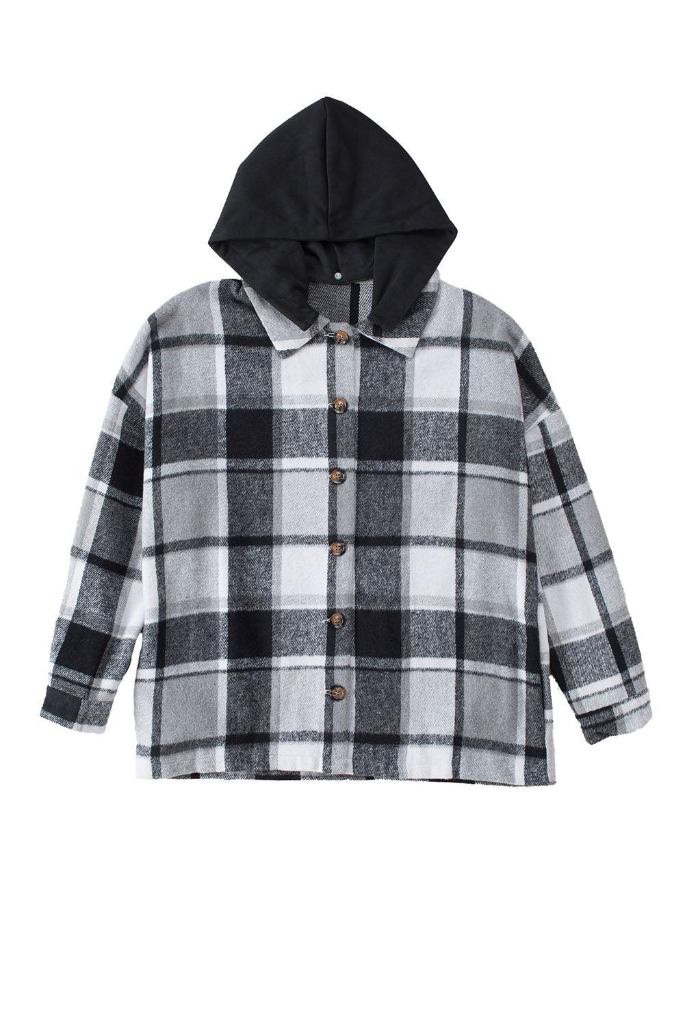 Plaid Hooded Button Shacket