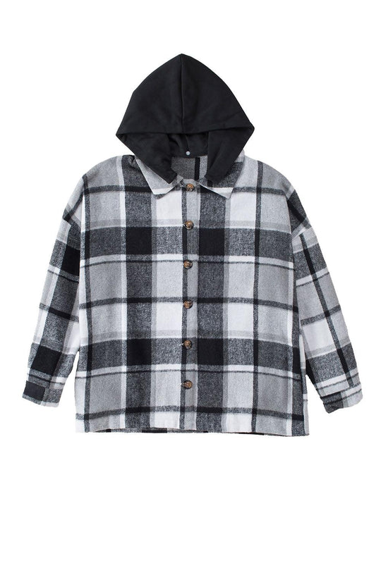 Plaid Hooded Button Shacket