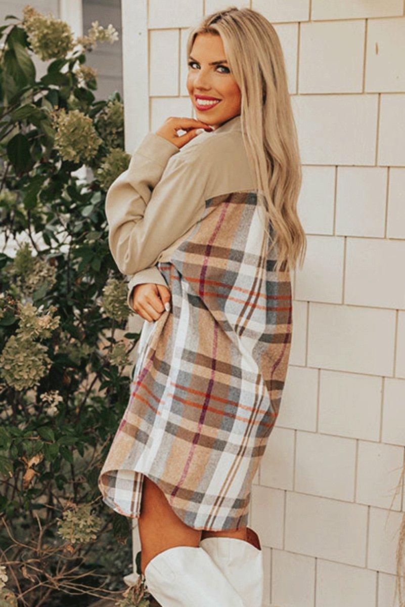 Plaid Long Sleeve Shirt Mini Dress - Klazzi Fashion Boutique