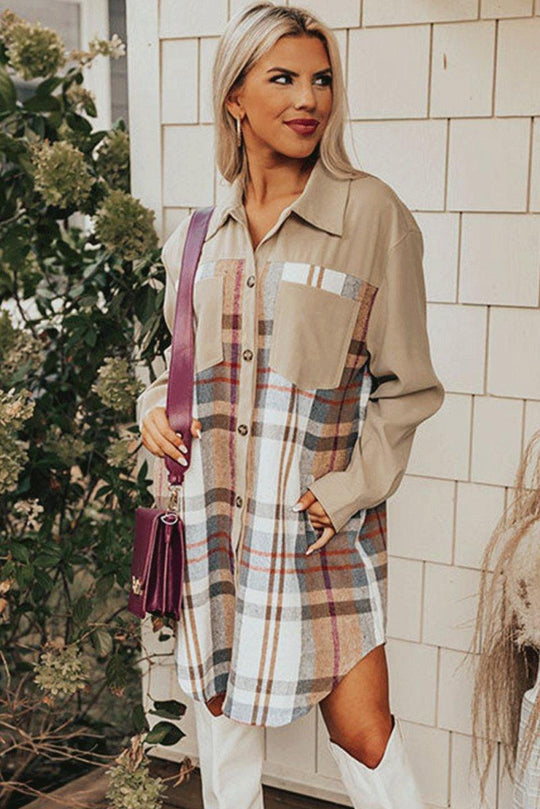 Plaid Long Sleeve Shirt Mini Dress - Klazzi Fashion Boutique