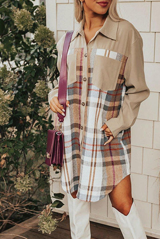 Plaid Long Sleeve Shirt Mini Dress - Klazzi Fashion Boutique