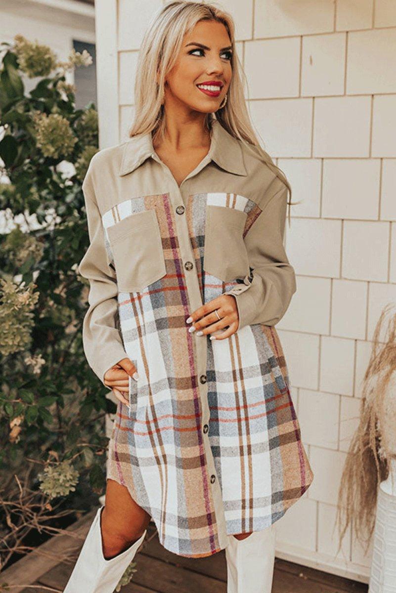 Plaid Long Sleeve Shirt Mini Dress - Klazzi Fashion Boutique