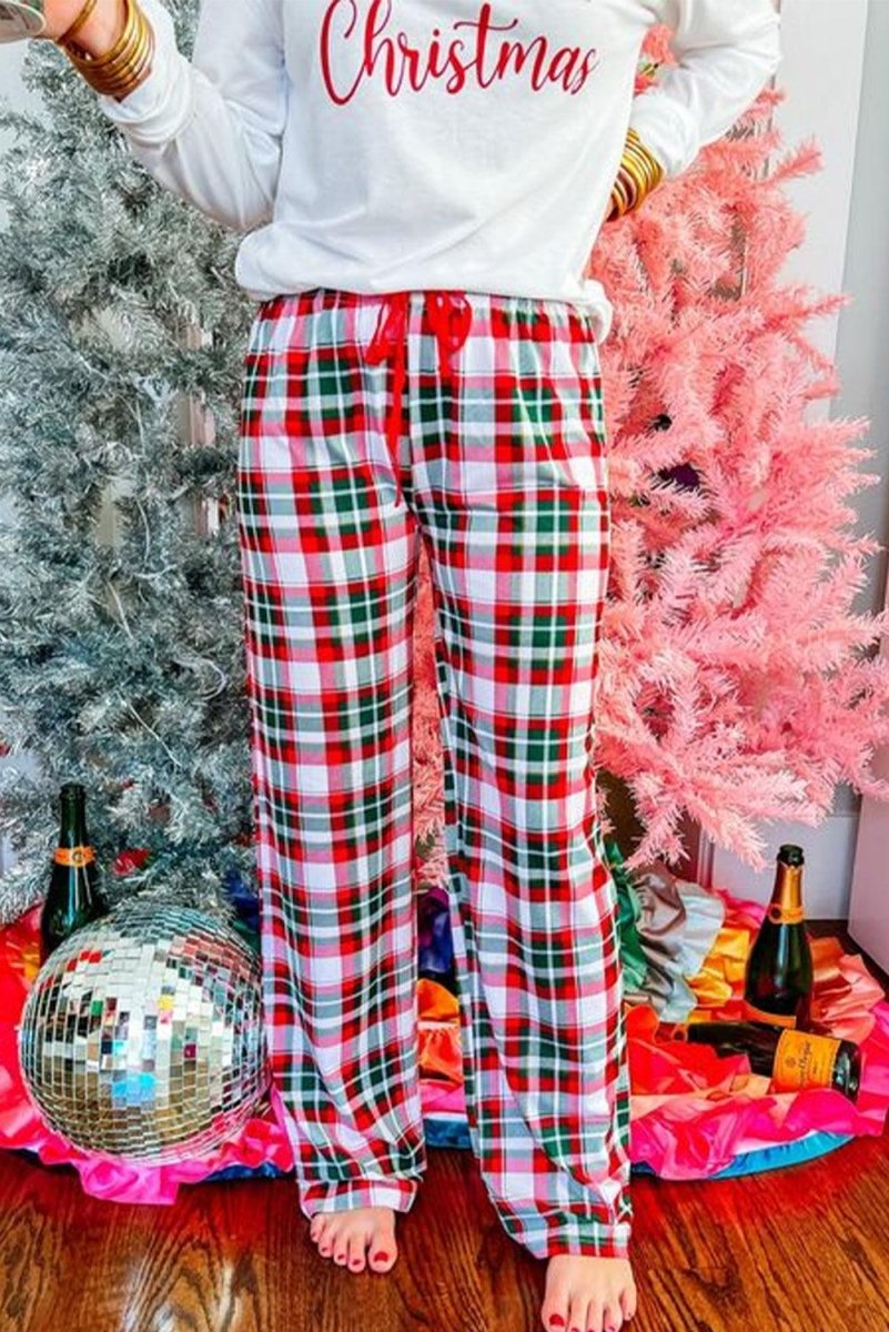 Plaid Multicolor "Merry Christmas" Lounge Pant Set - Klazzi Fashion Boutique