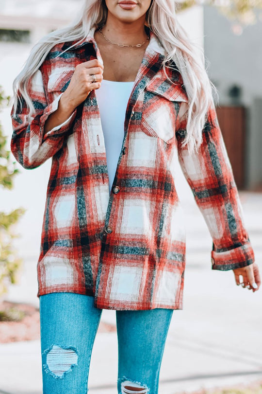 Plaid Red and Navy Shacket - Klazzi Fashion Boutique